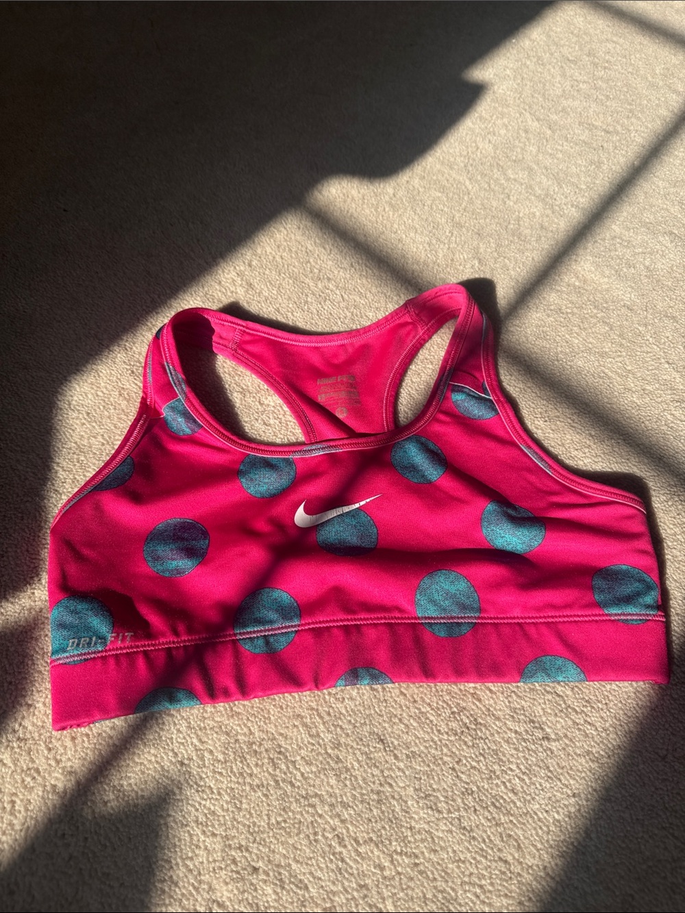 Nike Women’s Hot Pink Sports Bra with Teal Polka Dots